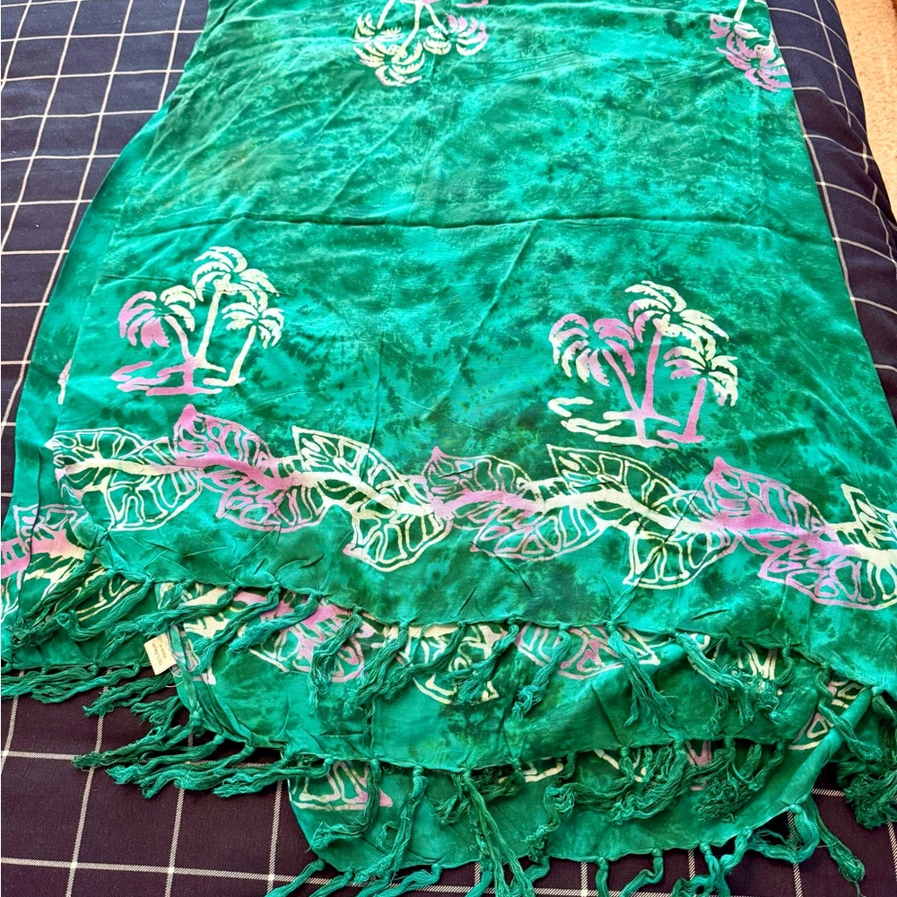 Green Tropical Fringe Sarong Cover-Up